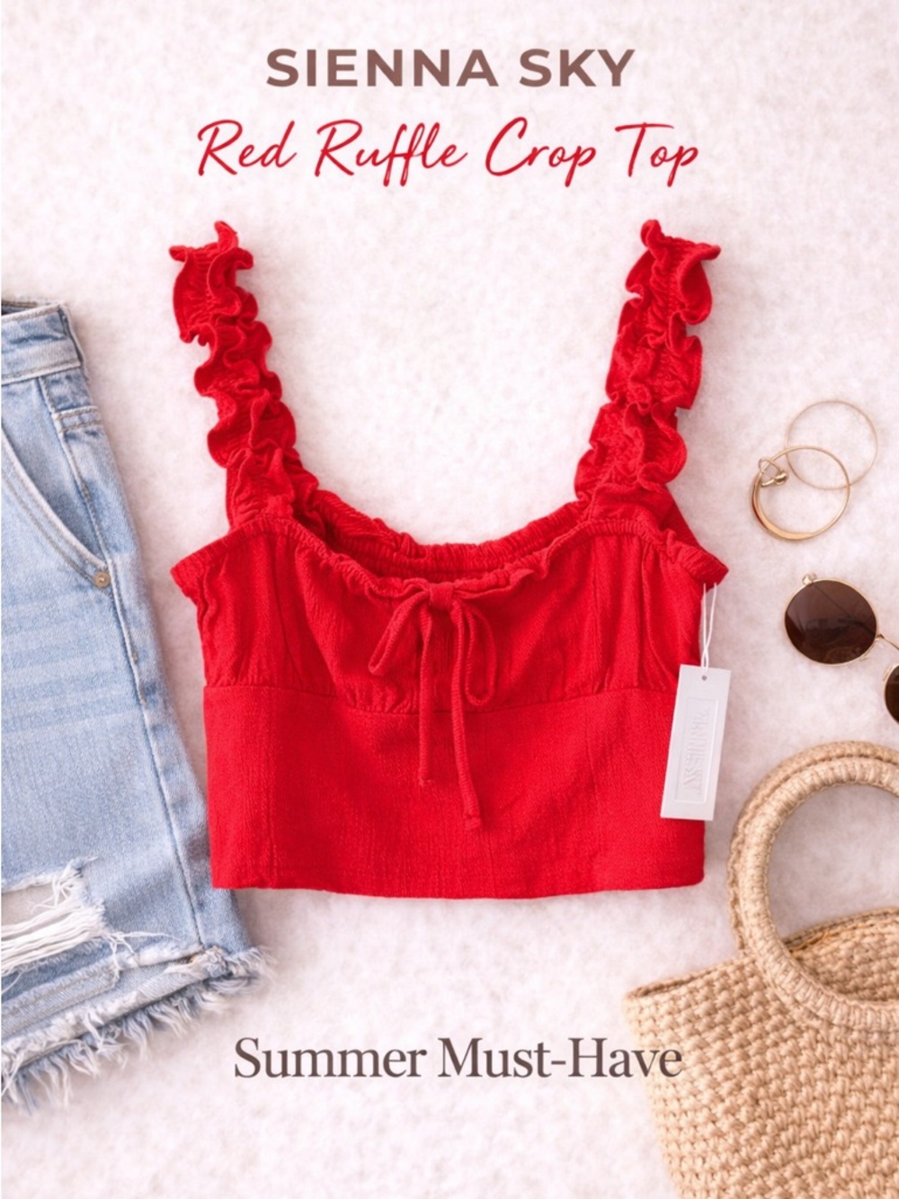 Sienna Sky Red Ruffle Crop Top Size M NWT Summer Boho Cute
